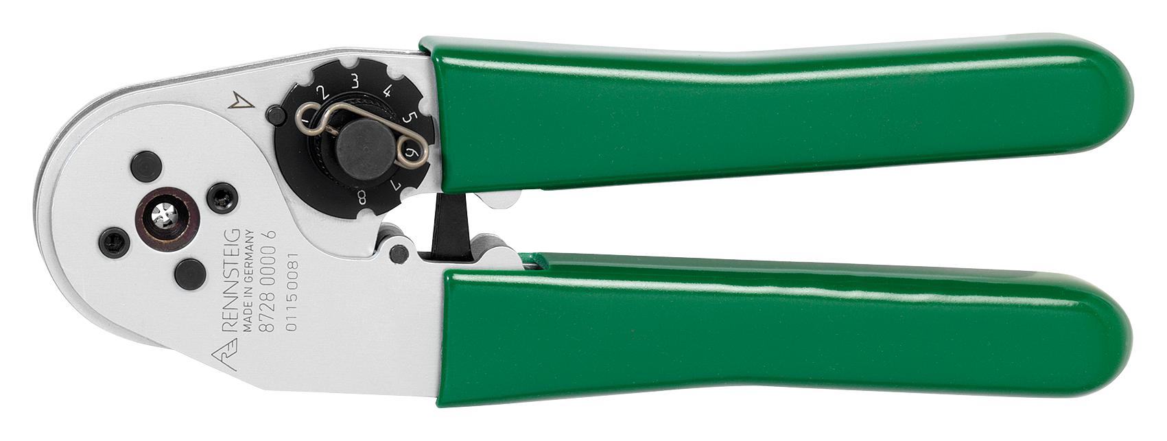 8728 0000 6 Rennsteig Crimp Tool, Hand, 0.08mm² to 1.3mm² Turned
