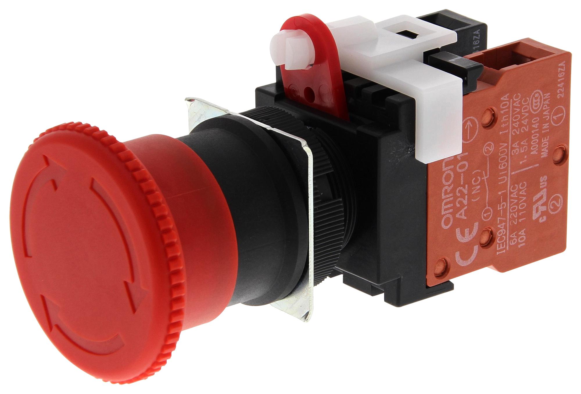 A22EM01 Omron Industrial Automation Emergency Stop Switch, Non