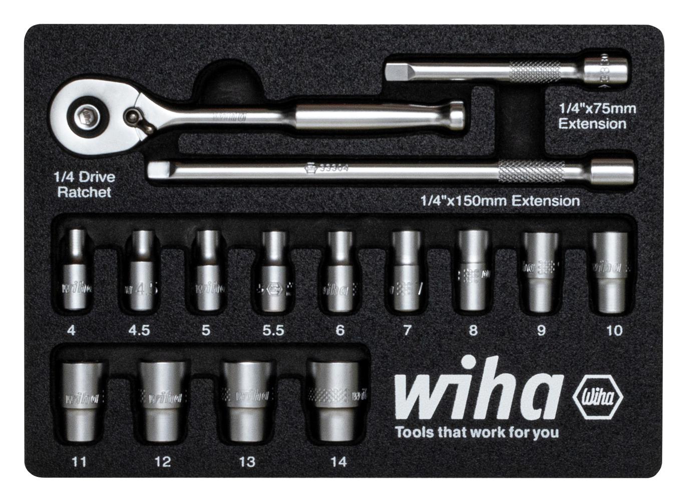 44683 Wiha Hex Bit Set, Ratchet Wrench, 1/4" element14 Korea