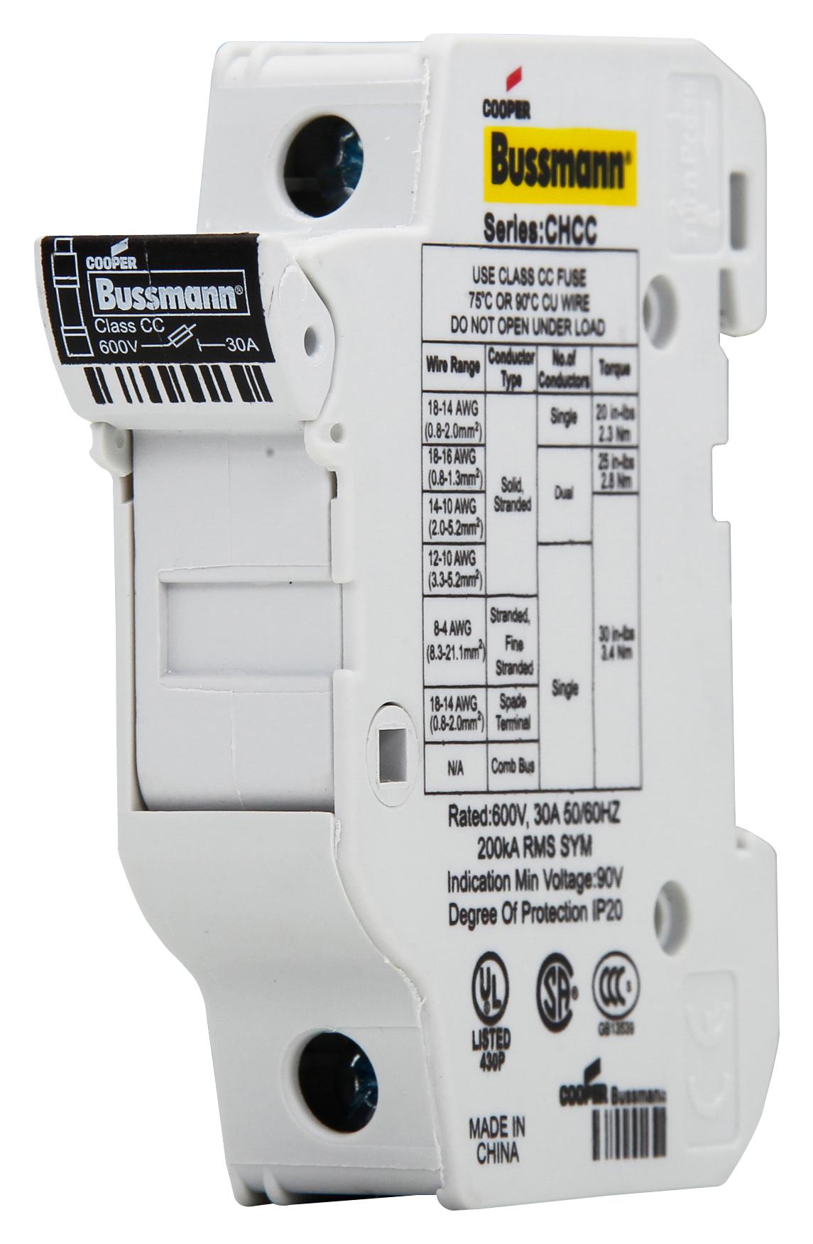 CHCC1DU Eaton Bussmann DIN RAIL FUSE HOLDER, 30A, 600VAC