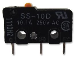 OMRON ELECTRONIC COMPONENTS SS-10D1 Microswitch, Subminiature, Pin Plunger, SPDT, Solder, 10.1 A