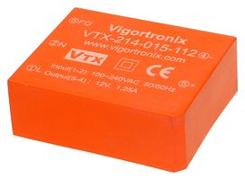 VIGORTRONIX VTX-214-015-109 AC/DC PCB Mount Power Supply (PSU), ITE, 1 Output, 15 W, 9 VDC, 1.666 A