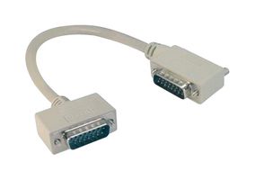 L-COM CSMNRA15-1MM-2.5 Computer Cable, D Subminiature Plug, 15 Way, D Subminiature Plug, 15 Way, 90°, 2.5 ft, 762 mm