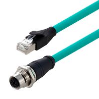 L-COM TRG611-T6T-2M Sensor Cable, X Coded, M12 Receptacle, RJ45 Plug, 8 Positions, 2 m, 6.6 ft, TRG611-T6T Series
