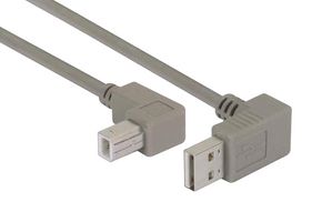 L-COM CA90DA-90UB-4M USB Cable, 90° Type A Plug to 90° Type B Plug, 4 m, 13.1 ft, USB 2.0, Grey