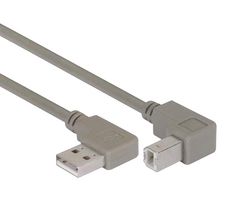 L-COM CA90RA-DB-05M USB Cable, 90° Type A Plug to 90° Type B Plug, 500 mm, 19.7 ft, USB 2.0, Grey