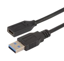 L-COM CAU31CFA-03M USB Cable, Type A Plug to Type C Receptacle, 300 mm, 11.8 ft, USB 3.0, Black