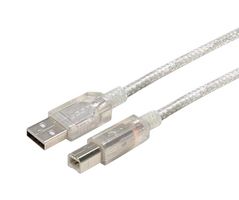 L-COM CSMUCLRAB-5M USB Cable, Type A Plug to Type B Plug, 5 m, 16.4 ft, USB 2.0, Transparent
