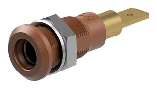 STAUBLI 64.3040-27 Banana Test Connector, 4 mm, Socket, Panel Mount, 25 A, 60 VDC, Gold Plated Contacts, Brown