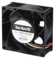 SANYO DENKI 9HV0924P1G001 DC Axial Fan, 24 V, Square, 92 mm, 38 mm, Ball Bearing, 180 CFM
