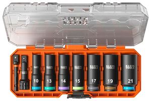 KLEIN TOOLS 65109IMPCTM Impact Socket Set, Metric, 1/4" Hex to 3/8" Square Adapter, 2-1/2" KNECT Extension, Sockets, Case