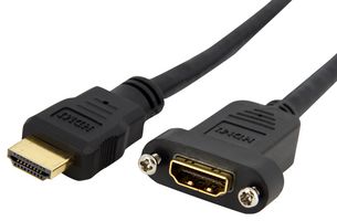 STARTECH HDMIPNLFM3 Audio / Video Cable Assembly, 28AWG, Panel Mount, HDMI Plug, HDMI Receptacle, 3 ft, 910 mm, Black