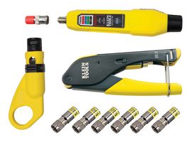 KLEIN TOOLS VDV002-818 Coax Installation Test Kit, 1 Cable Stripper 2-Level, 1 Compression Crimper, 1 Coax Explorer2 Tester