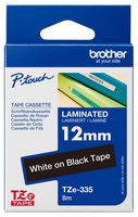 BROTHER TZE-335 Label Printer Tape, Adhesive-Laminated, White on Black, 8 m x 12 mm