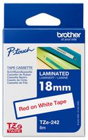 BROTHER TZE-242 Label Printer Tape, Adhesive-Laminated, Red on White, 8 m x 18 mm