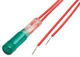 CAMDENBOSS IND515205-240-T/GRN Neon Indicator, 240 V, Wire Leaded, Green, 6.4 mm, Round with Flat Top