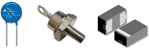 Figure 1: MOV, Zener Diode, and TVS diode (voltage transient suppressor)